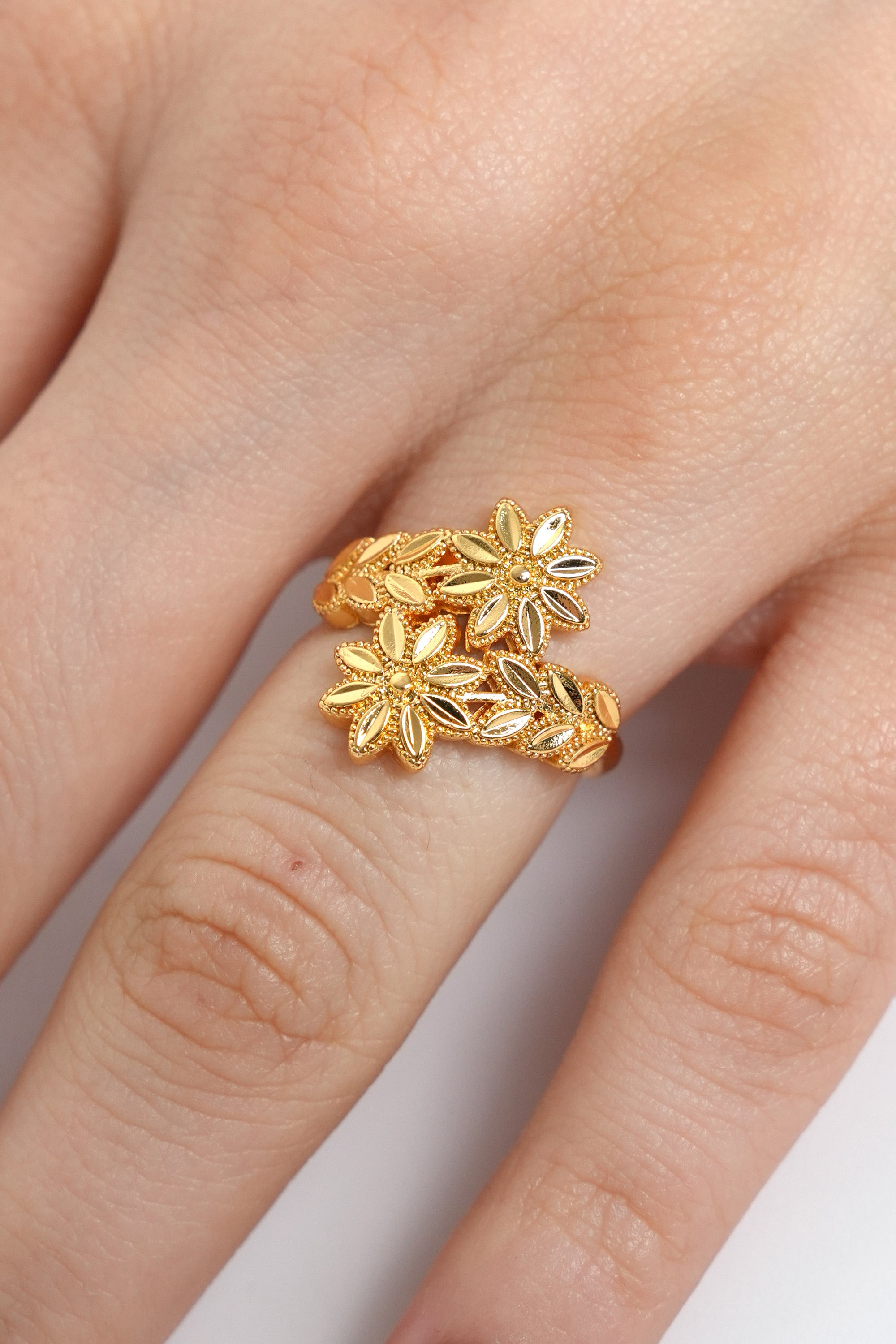 Altın Çiçek Tacı 22K Altın Kaplama Yüzük