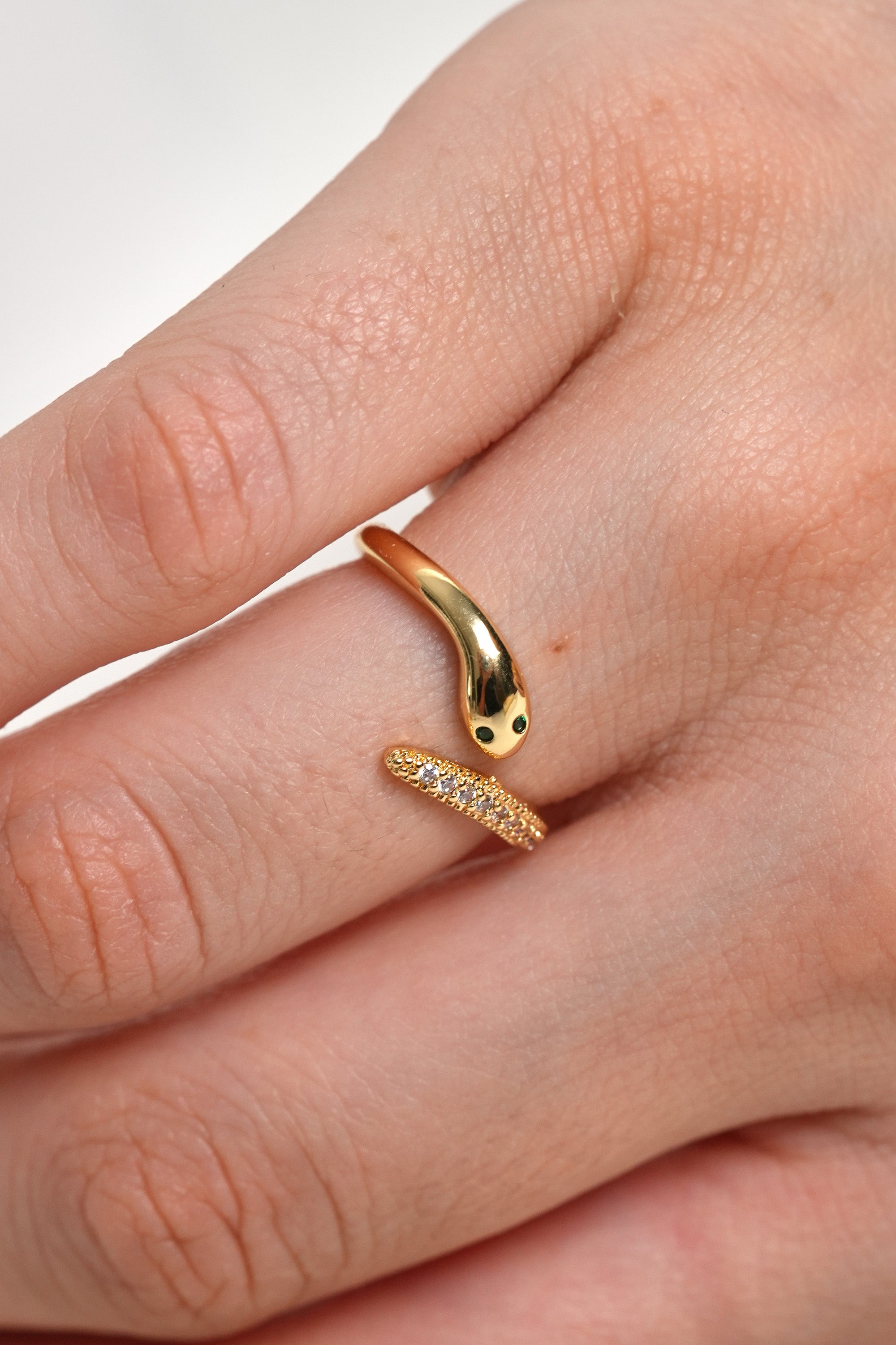 Yılan Işıltısı 14K Altın Kaplama Vintage Yüzük