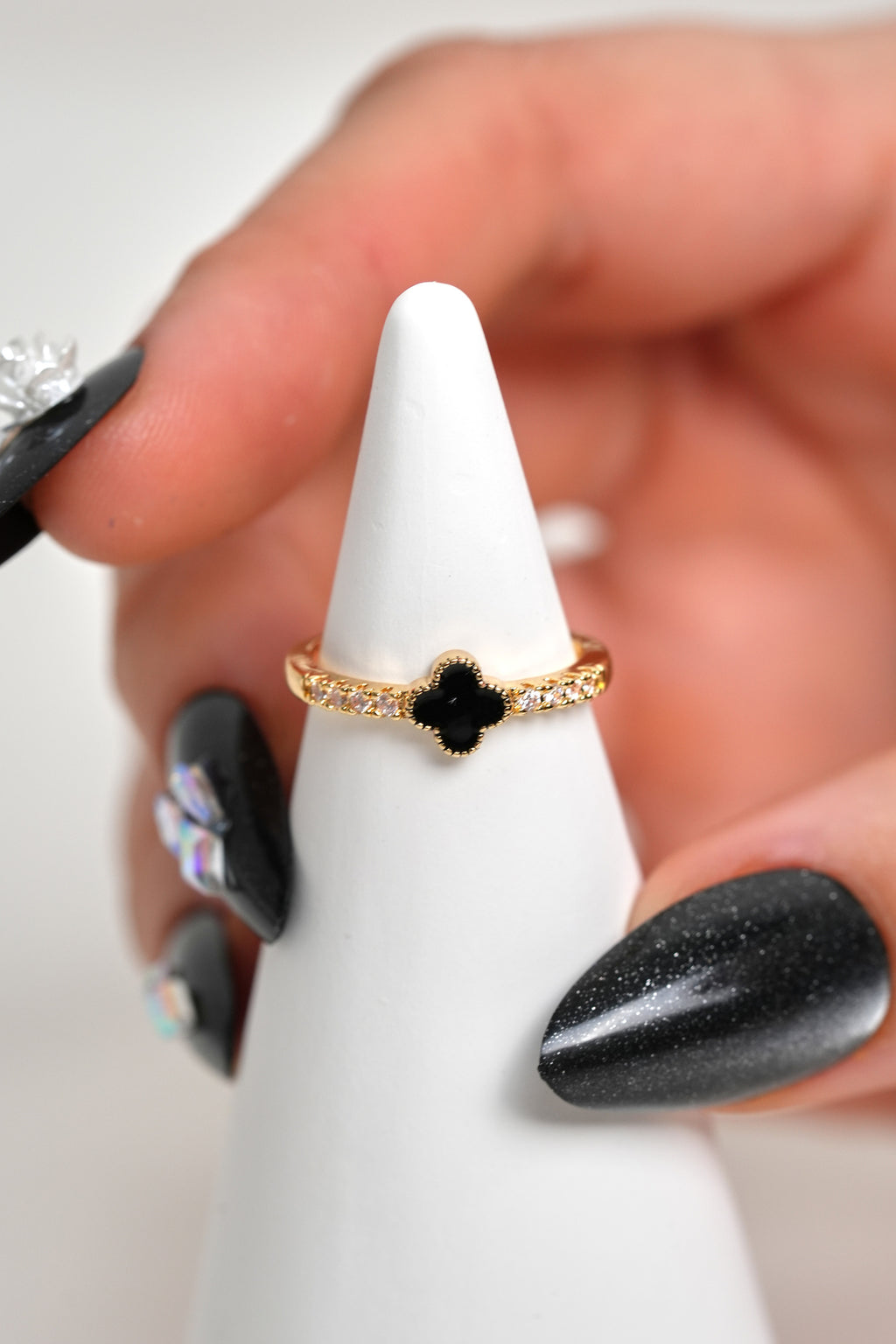 Siyah Şans 14K Altın Kaplama Vintage Yüzük