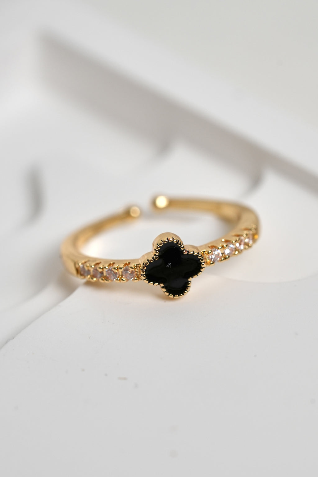 Siyah Şans 14K Altın Kaplama Vintage Yüzük
