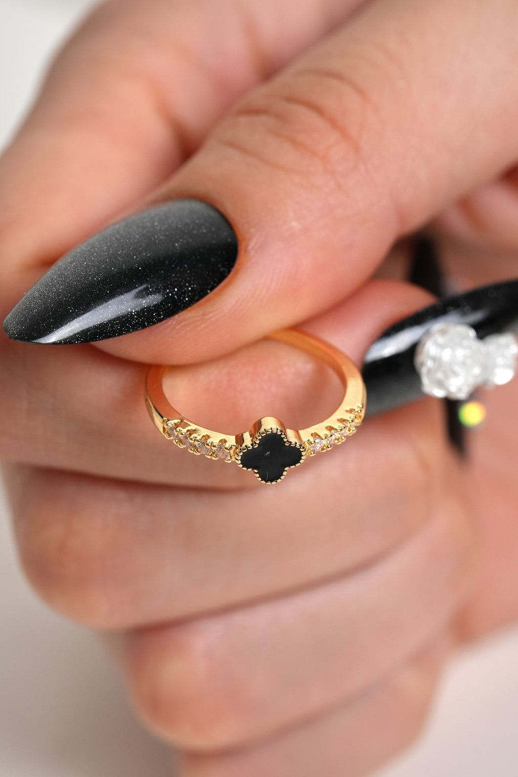 Siyah Şans 14K Altın Kaplama Vintage Yüzük