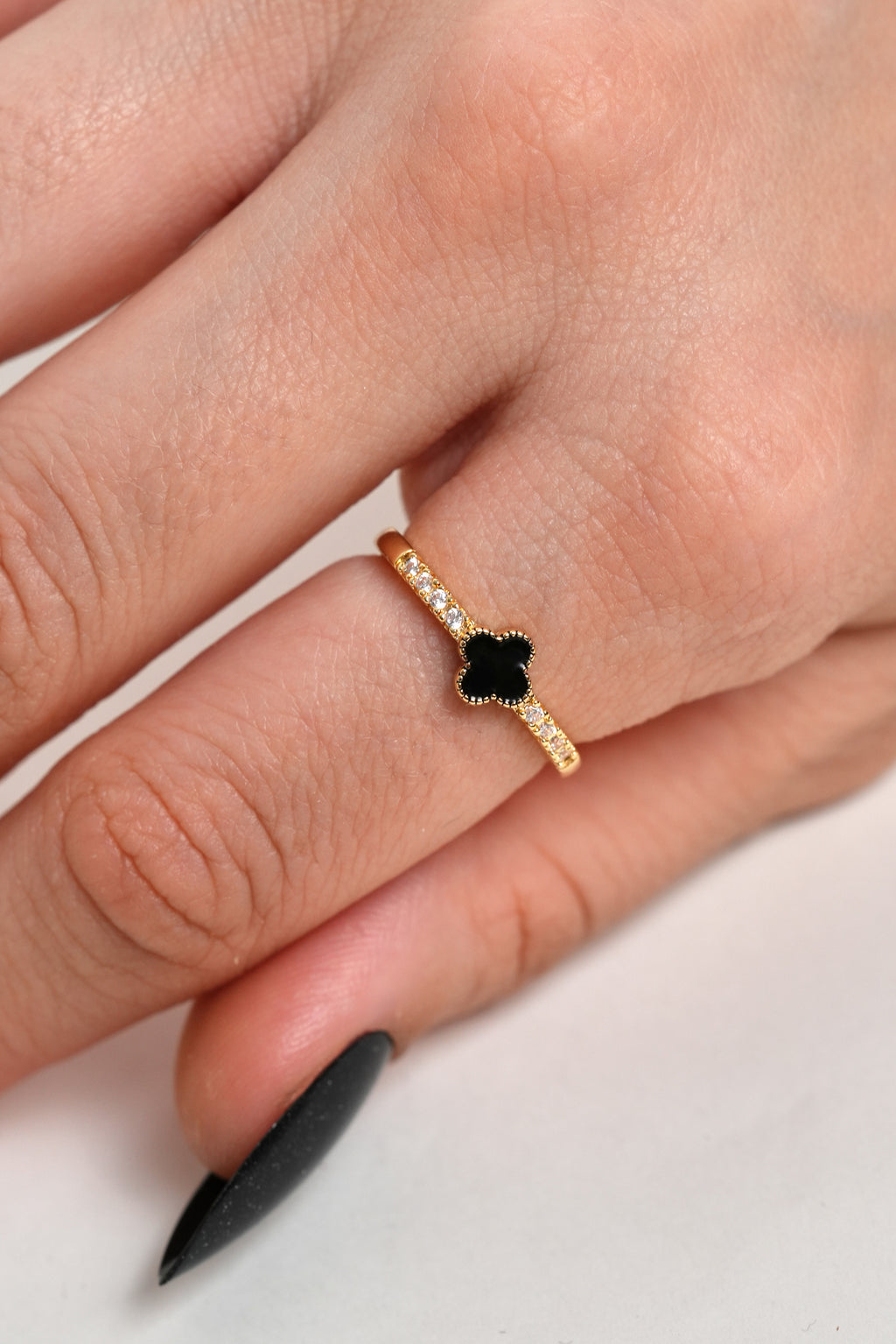 Siyah Şans 14K Altın Kaplama Vintage Yüzük