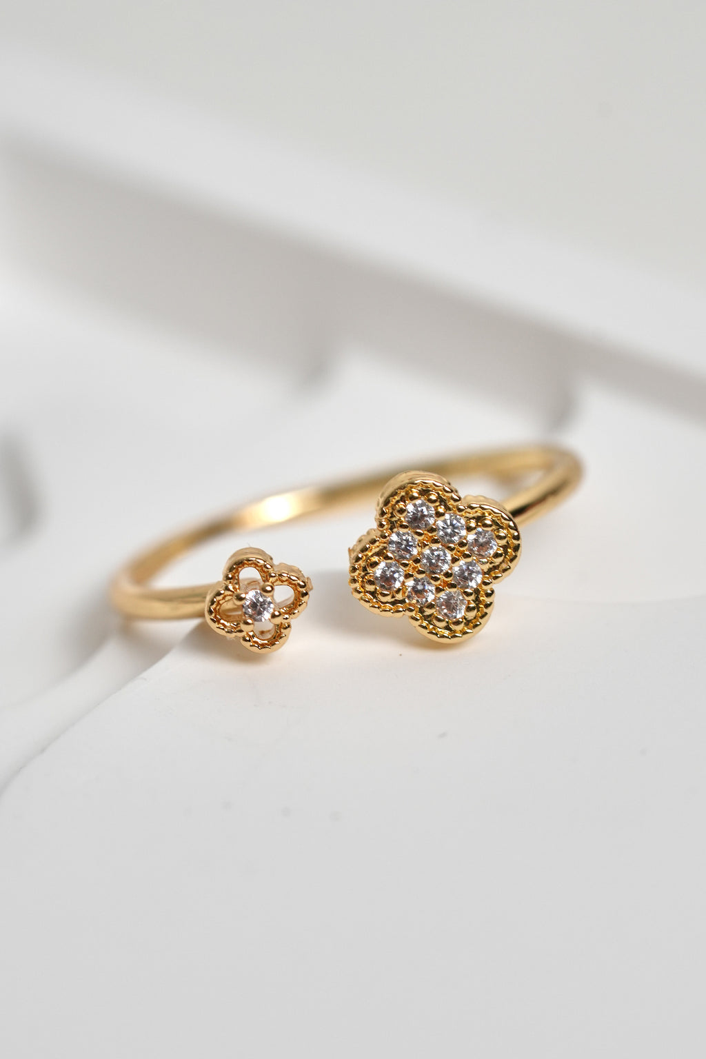 İkili Şans 14K Altın Kaplama Vintage Yüzük