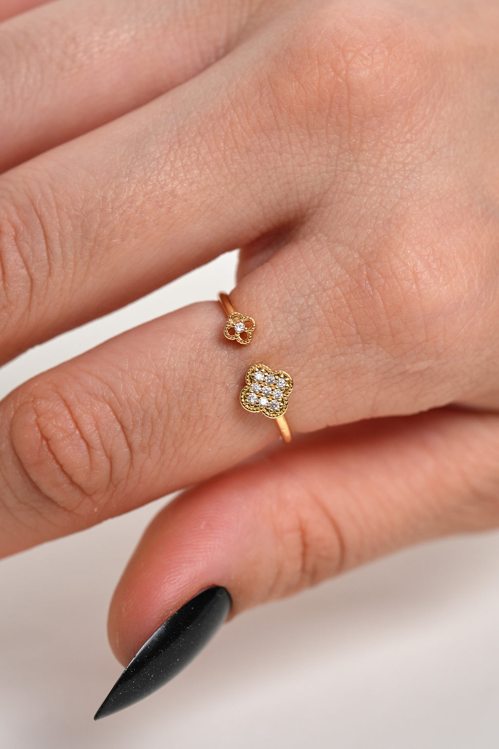 İkili Şans 14K Altın Kaplama Vintage Yüzük