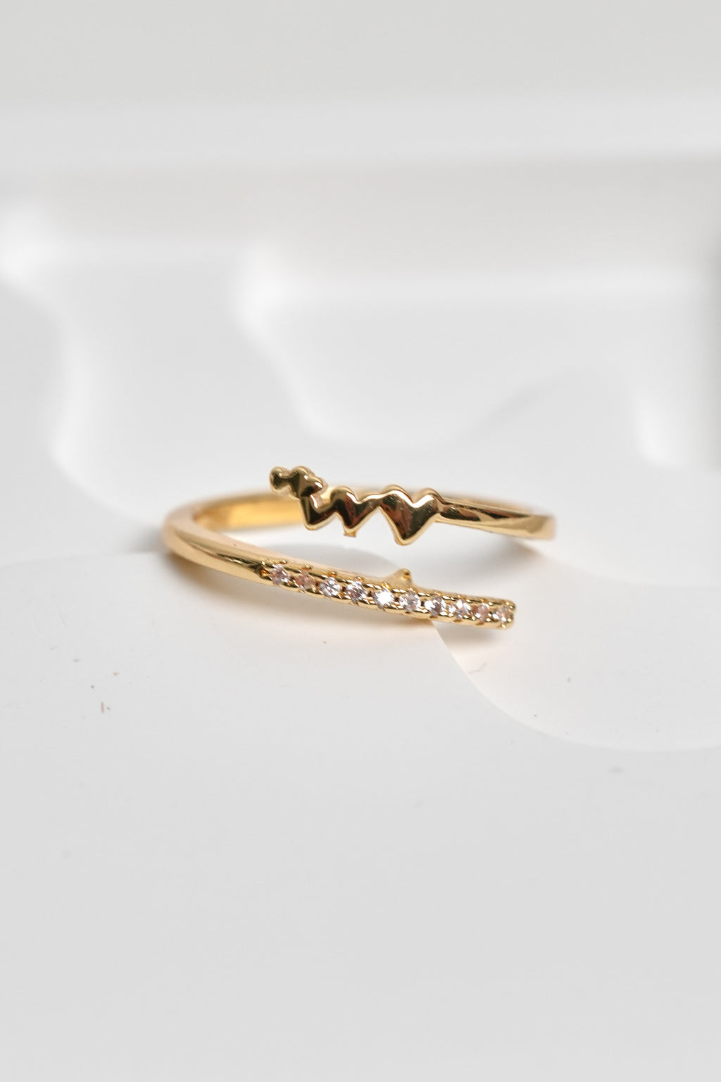 Kalp Ritmi 14K Altın Kaplama Vintage Yüzük