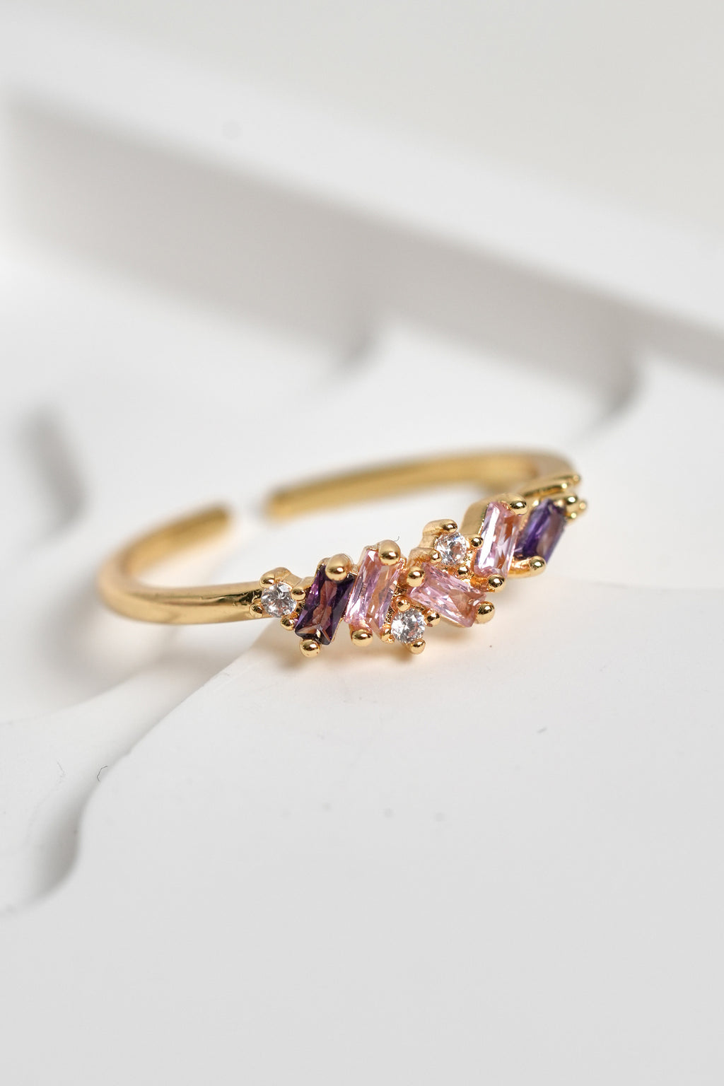 Ametist Ritmi 14K Altın Kaplama Vintage Yüzük