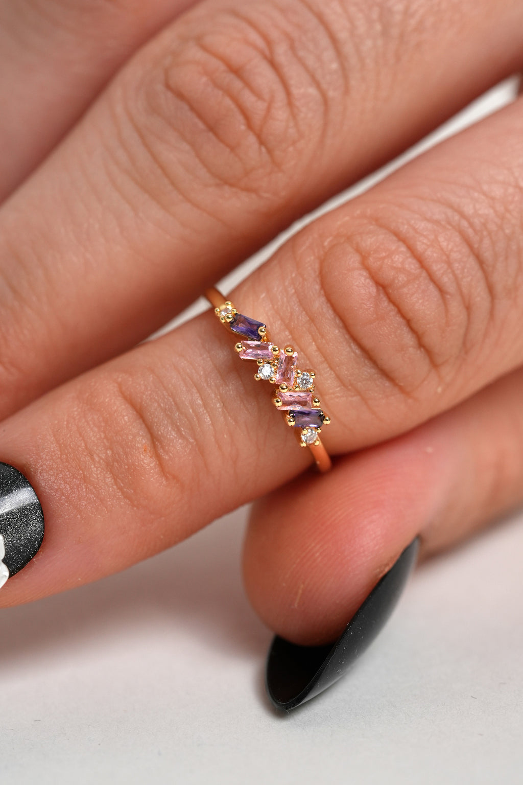 Ametist Ritmi 14K Altın Kaplama Vintage Yüzük