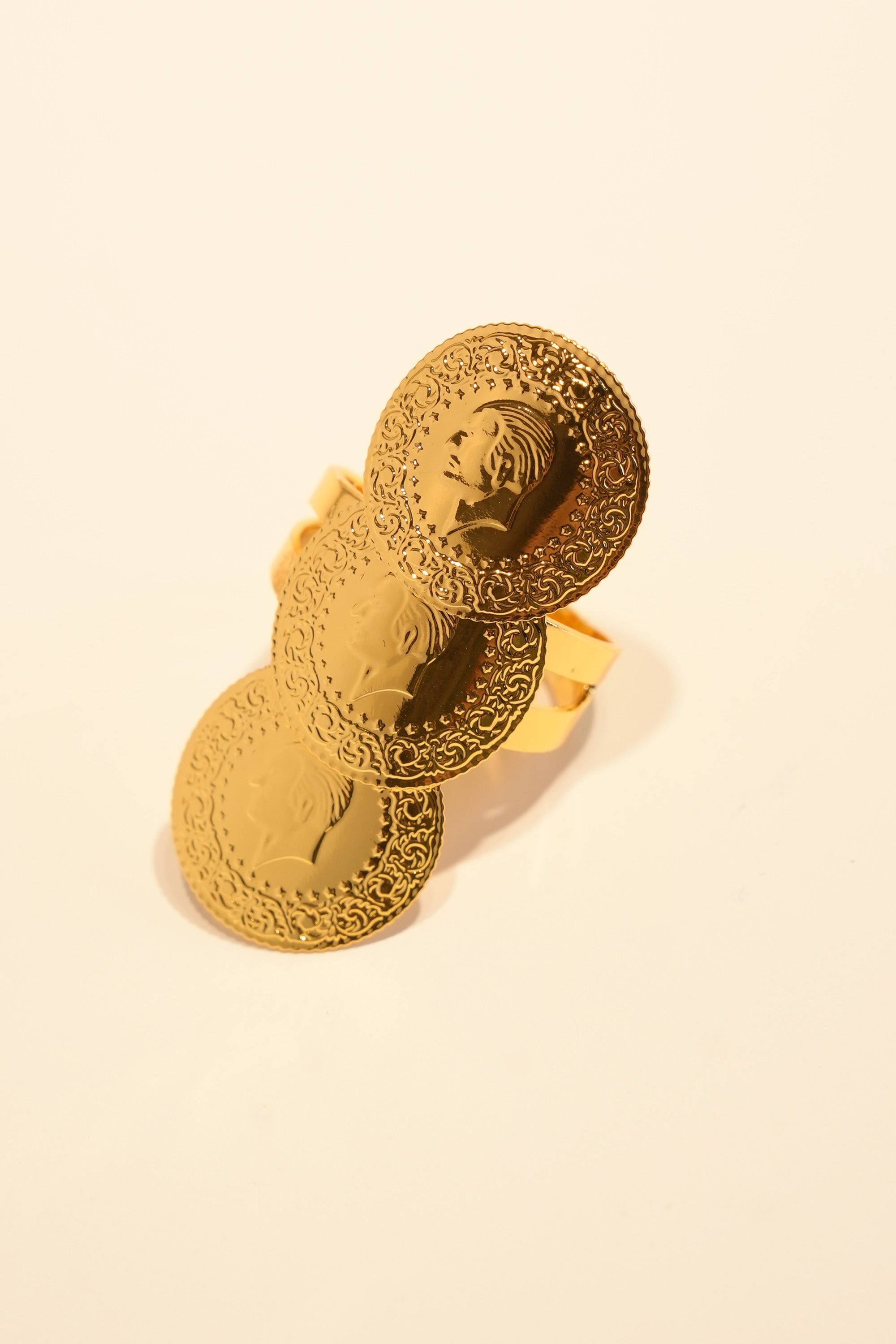 Üçlü Çeyrek 22K Altın Kaplama Yüzük