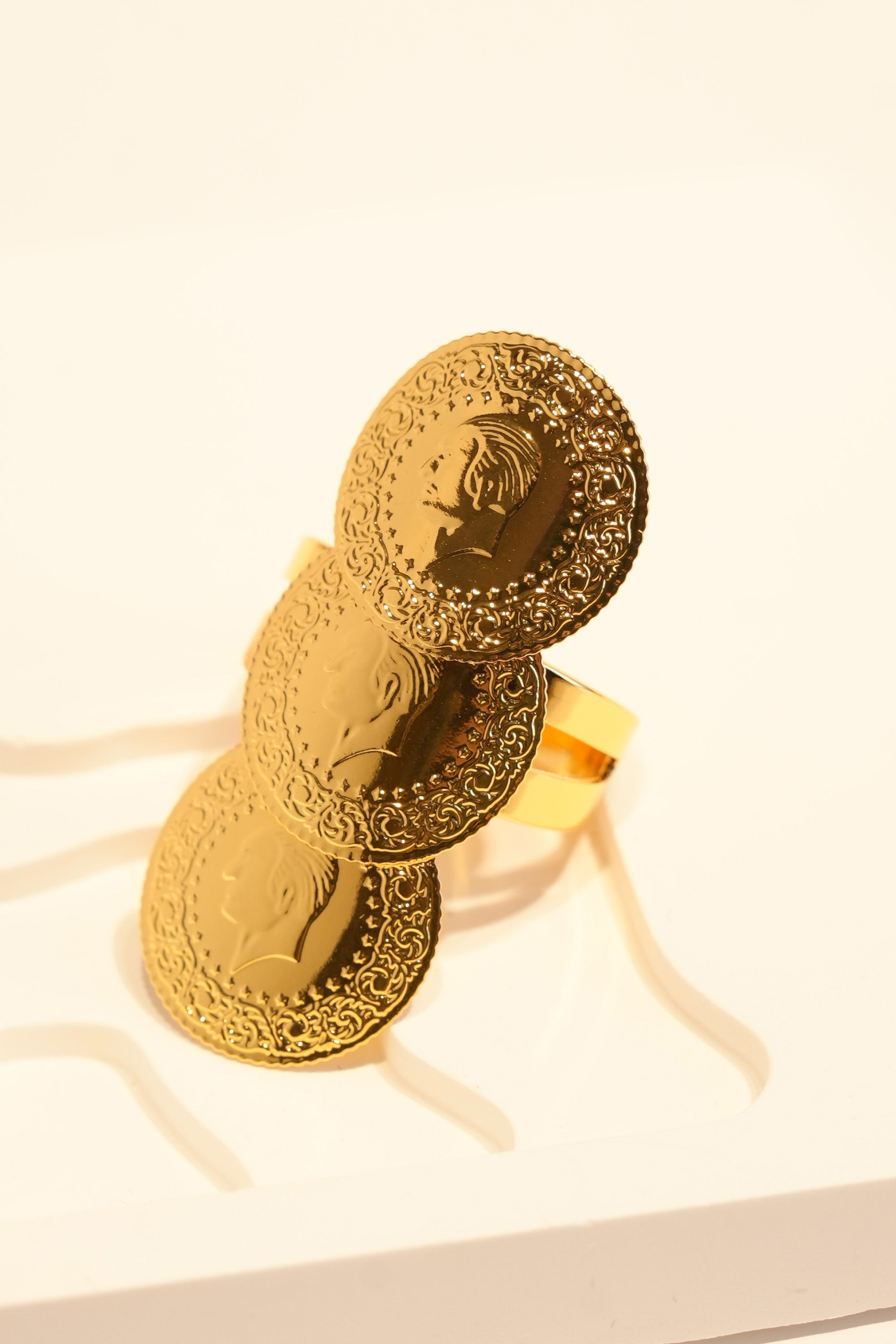 Üçlü Çeyrek 22K Altın Kaplama Yüzük