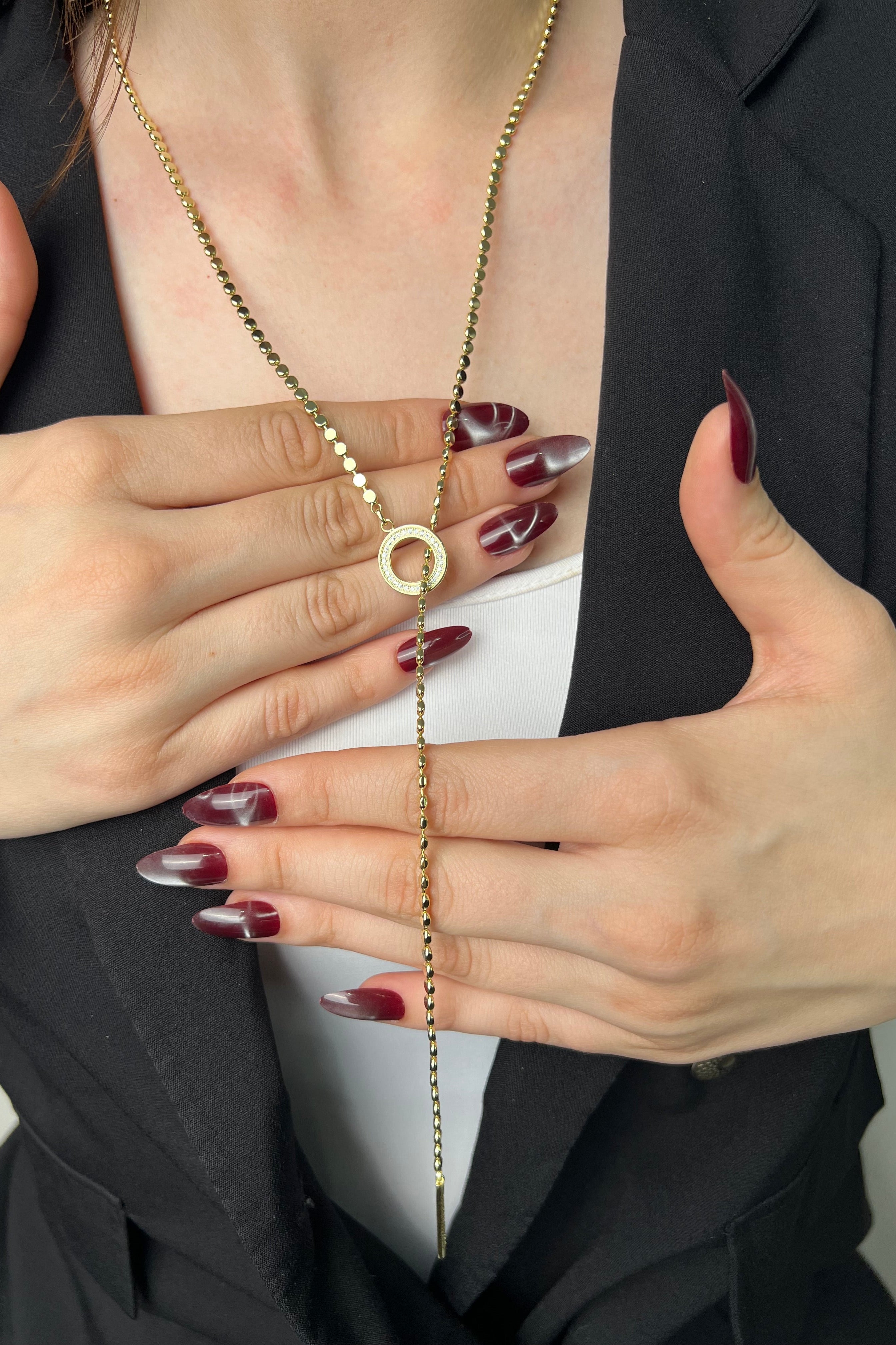 Luna Taşlı Halka 14 K Luxe Y Kolye