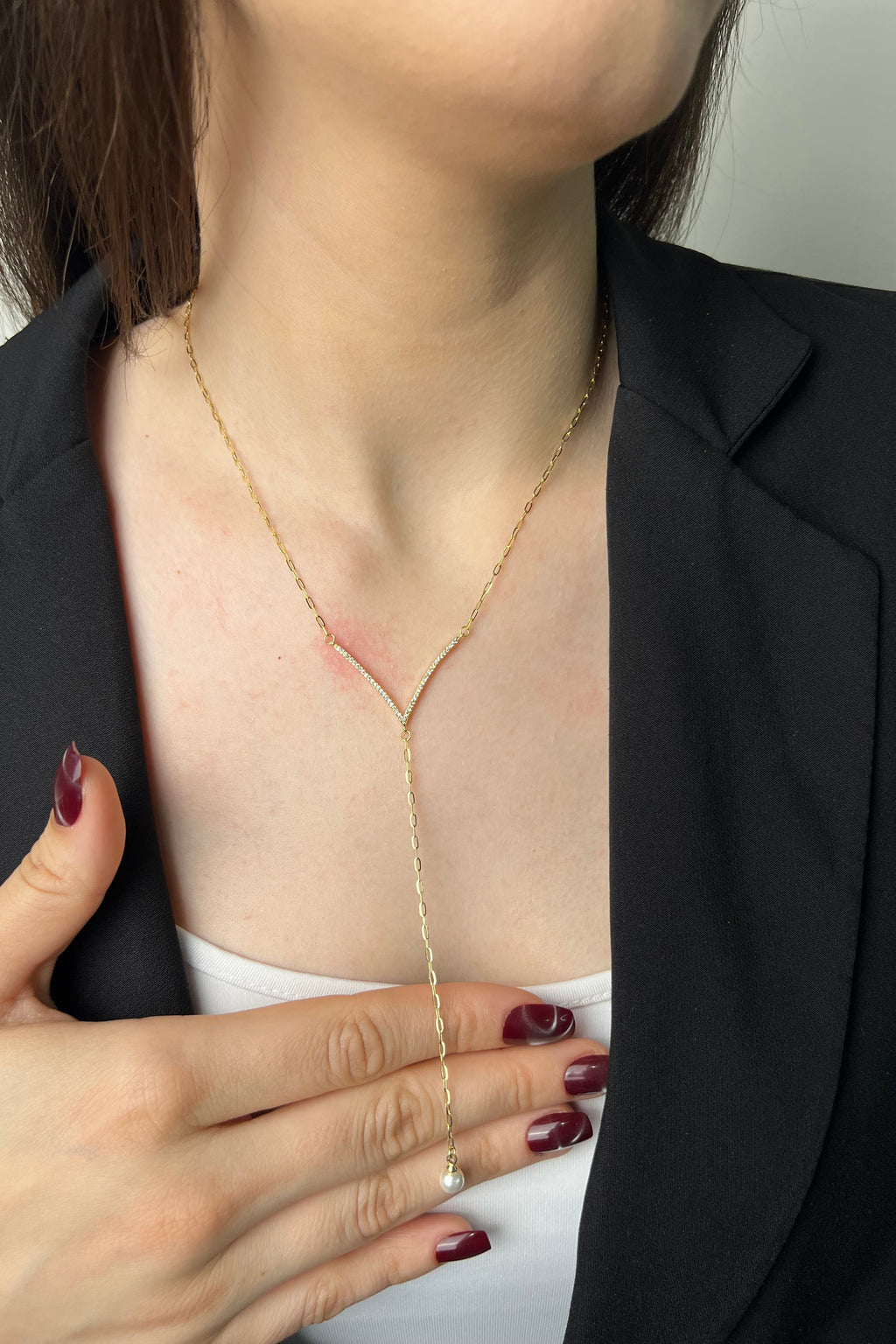 İnci Akışı 14K Luxe Y Kolye