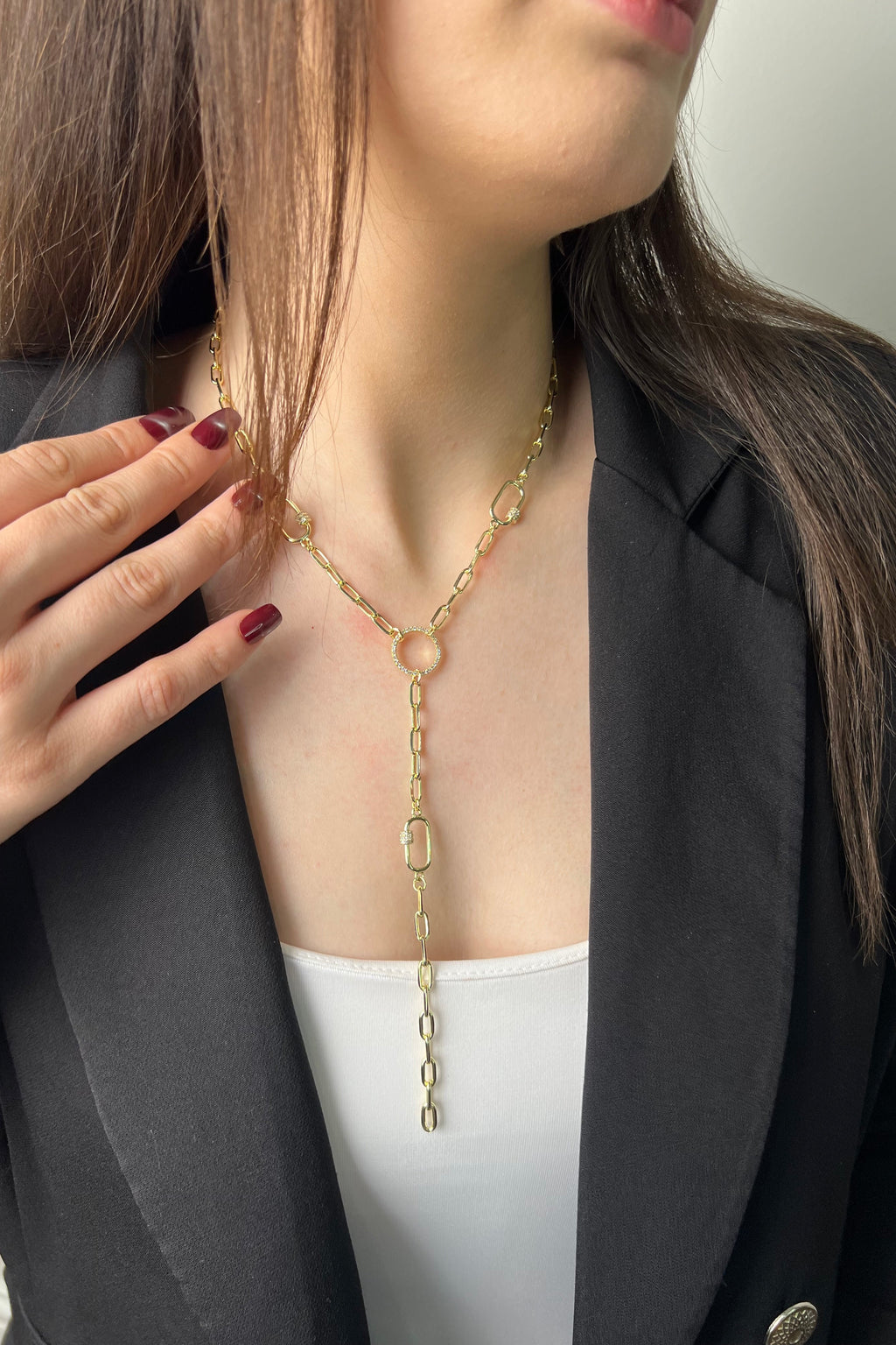 Altın Akış Y 14K Luxe Kolye