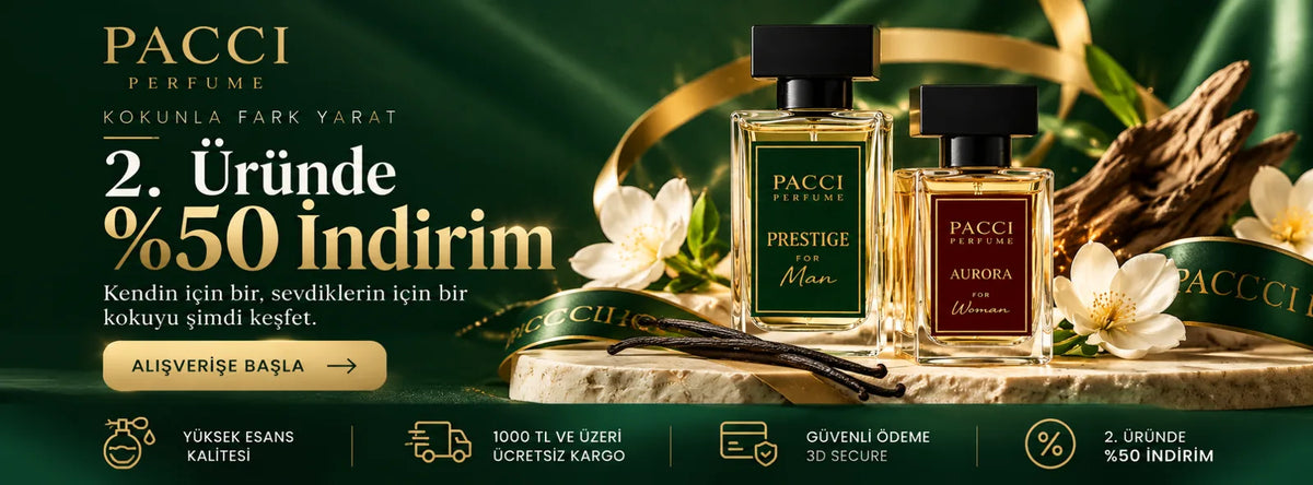 Pacci parfümlerinde ikinci üründe yüzde 50 indirim ve 1000 TL üzeri ücretsiz kargo